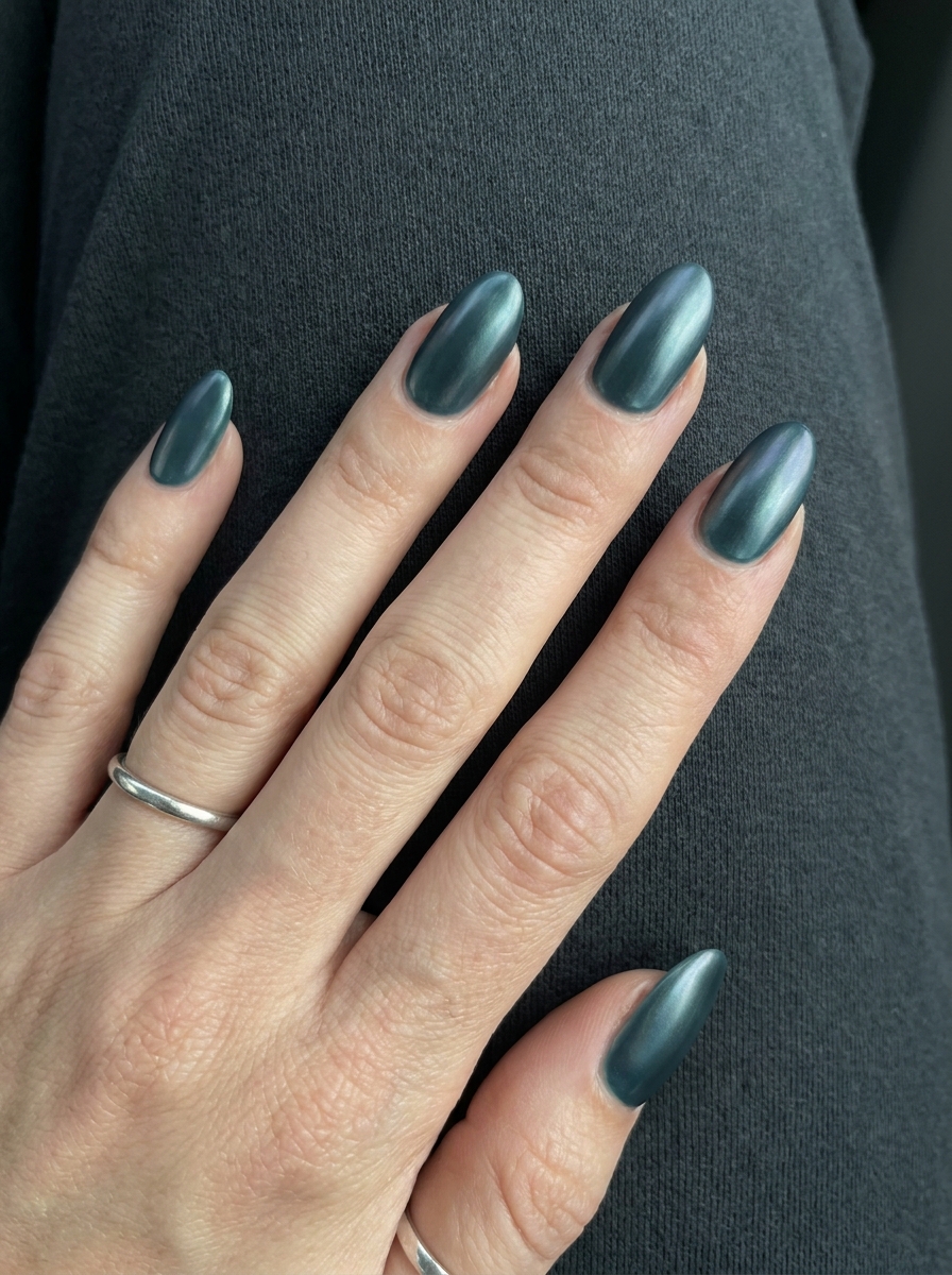 Teal Chrome Nails